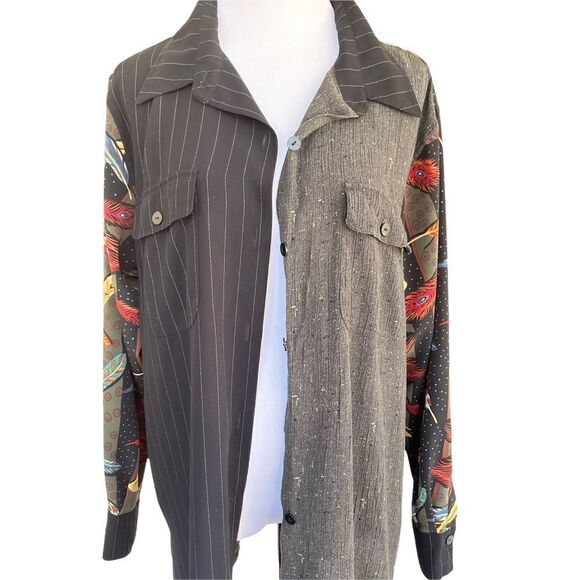 Koos Of Course Mixed Media Art To Wear Feather Blouse L - Picture 2 of 9